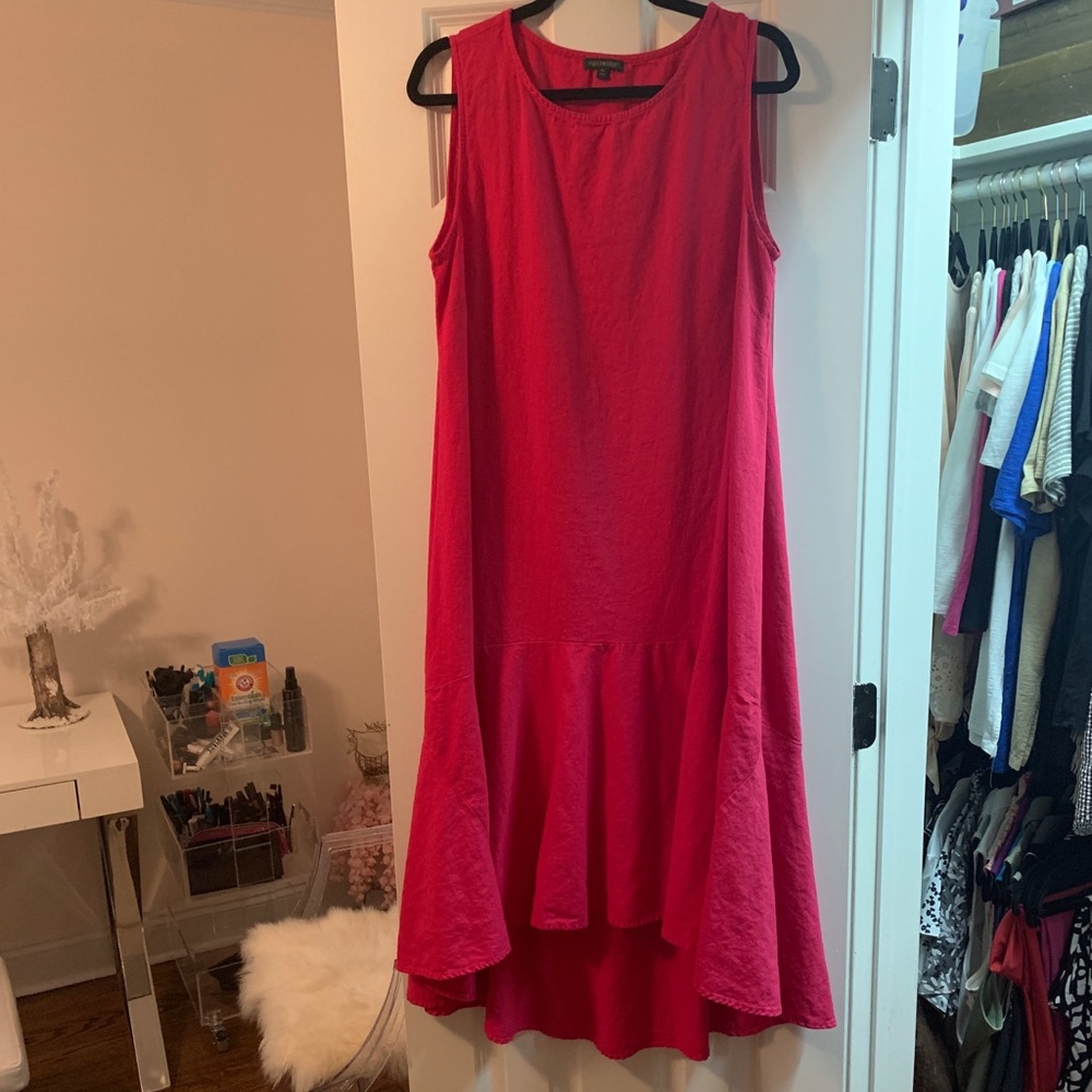 WOMEN'S HI LO MIDI TANK DRESS WITH FLOUNCED HEM